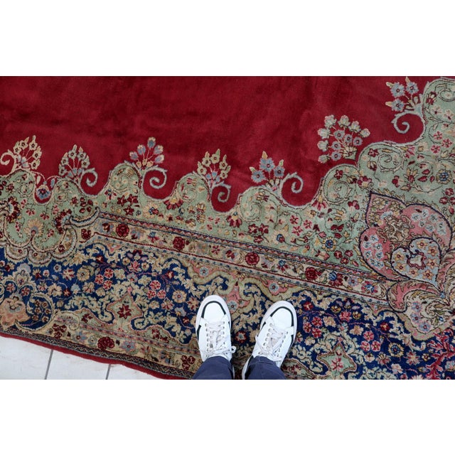 1920s, Antique Persian Kerman Rug, Floral Medallion, Red Field, 9 X 11 ...