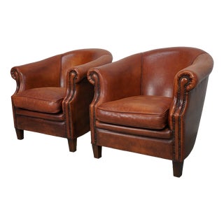 Vintage Dutch Cognac Leather Club Chair, 1970s, Set of 2 For Sale