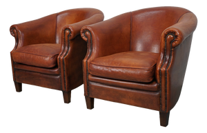 Vintage Dutch Cognac Leather Club Chair, 1970s, Set of 2
