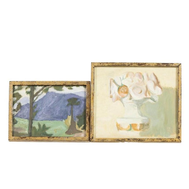 Serafim Pato, Flowers & Landscape, 1990s, Acrylic on Wood Paintings, Set of 2 For Sale - Image 6 of 6