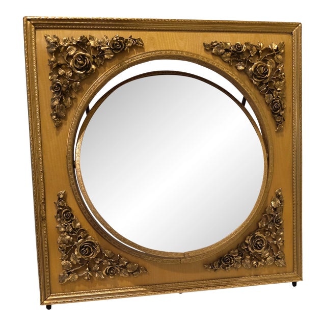 Mid Century Gold Vanity Table Mirror French Ornamentation Reversible For Sale