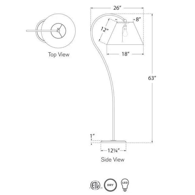 Transitional Amber Lewis for Visual Comfort Signature Dume Large Arched Floor Lamp in Aged Iron with Linen Shade For Sale - Image 3 of 3