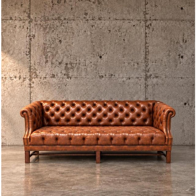Animal Skin Chesterfield Sofa in Brown Cognac Leather and Deep Buttoned, 1980s For Sale - Image 7 of 7