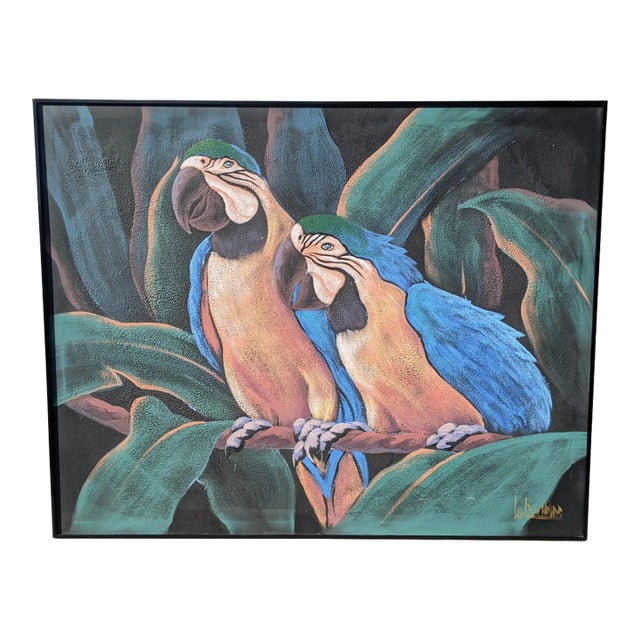 1970s Coastal Tropical Parrot Painting Signed by Lee Reynolds For Sale