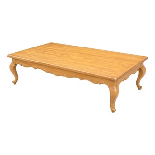 Mid 20th Century Extra Large French Provincial Solid Wood Coffee Table — 76” Blonde Wood Cocktail Table With Cabriole Legs For Sale