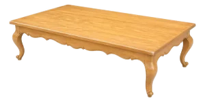 Mid 20th Century Extra Large French Provincial Solid Wood Coffee Table — 76” Blonde Wood Cocktail Table With Cabriole Legs
