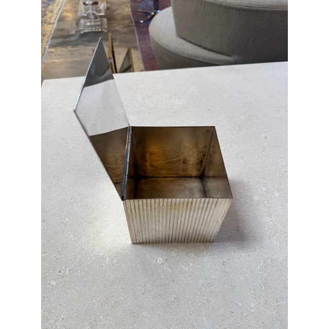 Metal Vintage Ribbed Brass Storage Box With Hinged Lid For Sale - Image 7 of 9