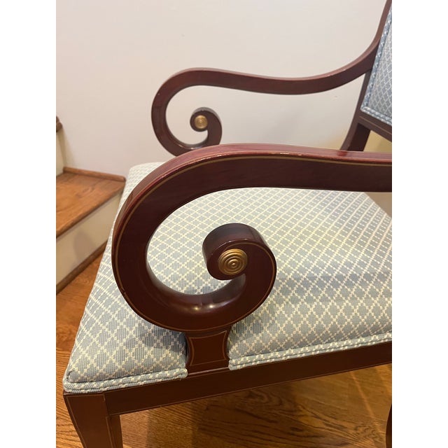 2000 - 2009 Arm Chairs Dining Living Room Upholstered Kindel Sleigh Back Vintage For Sale - Image 5 of 8