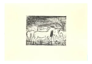 Nazareno Gattamelata, Horses in the Corral, Original Etching on Paper, 1985