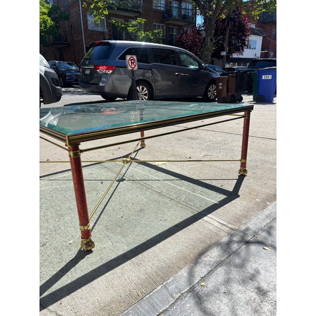 Mid 20th Century Hollywood Regency Neoclassical Brass & Faux Tortoise Bamboo Coffee Table With Glass Top For Sale - Image 11 of 12