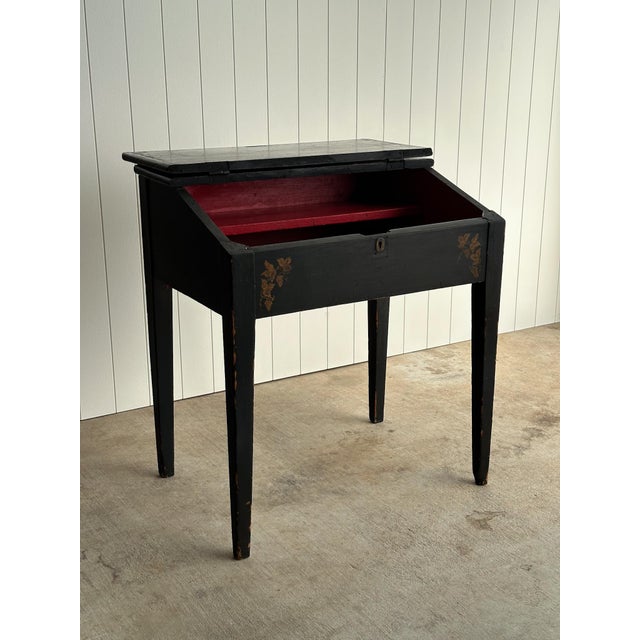 Early American Painted Slant-Front Desk With Stenciled Decoration, C. 1800 For Sale - Image 9 of 16