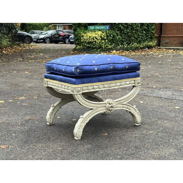 Country House Stool in Carved Frame For Sale - Image 4 of 12