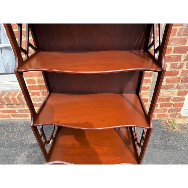 Vintage Chippendale Carved Mahogany Fretwork Open Bookcase / Bookshelf For Sale - Image 4 of 14