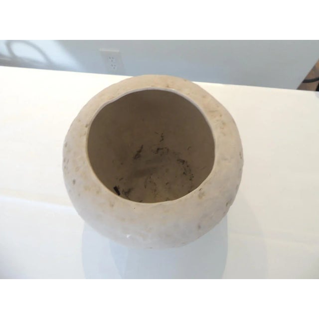 Mid-Century Modern Round Decorative Vase, Gray color with brown speckles all around. Thin ceramic. Size: 9.5"D x 7.5"H