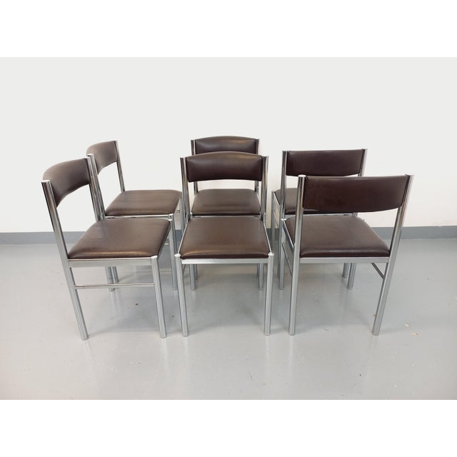 Vintage Chairs in Chromed Metal and Brown Imitation Leather, 1970s, Set of 6 For Sale - Image 18 of 18
