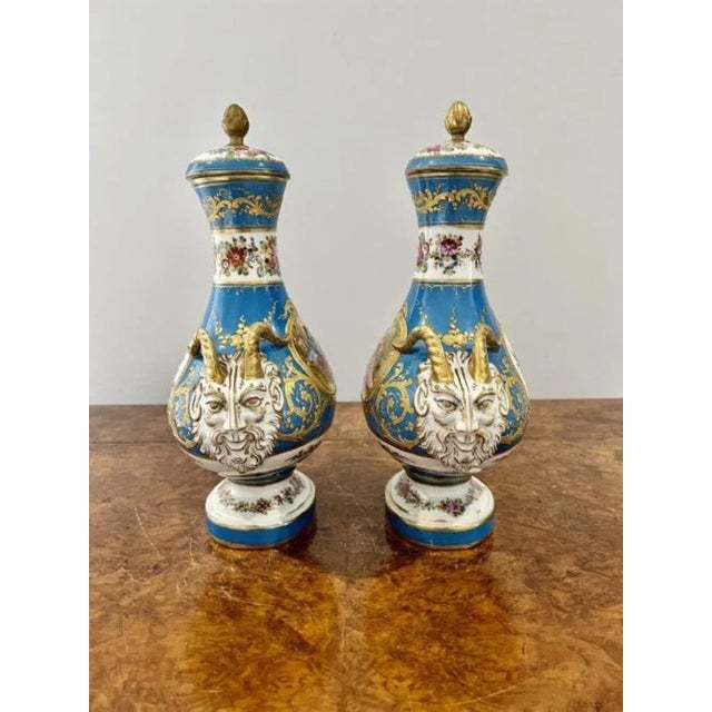 Victorian French Severs Lidded Vases, 1860s, Set of 2 For Sale - Image 6 of 7