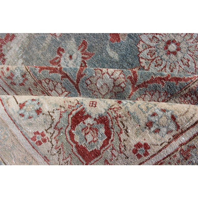 Antique Persian Tabriz Rug With Allover Floral Pattern in Soft Blue, Cream & Red 9' X 12'5. For Sale - Image 13 of 14
