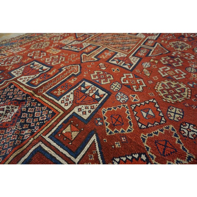 Charming Old Persian Quchan Kordi Rug With Red Background Color a Geometric Design For Sale - Image 9 of 12