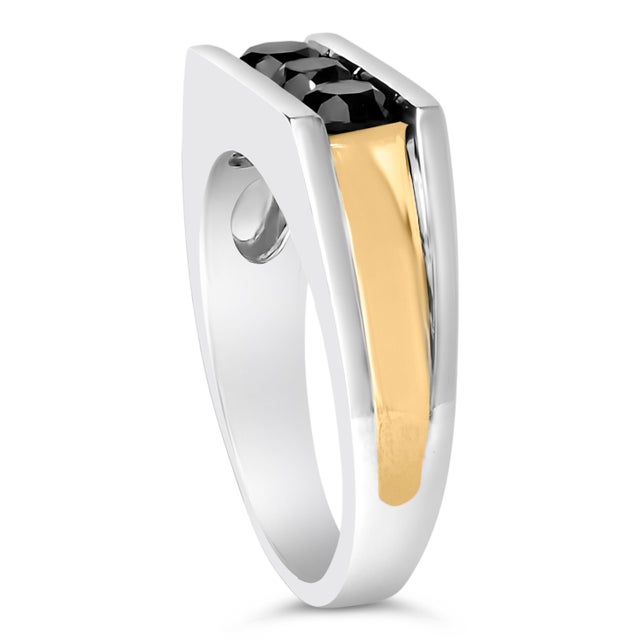 Haus of Brilliance Men's 14K Yellow Gold Plated Sterling Silver 1-1/2 Cttw Black Diamond Channel Set Band Ring - Size 10.5 For Sale - Image 4 of 6