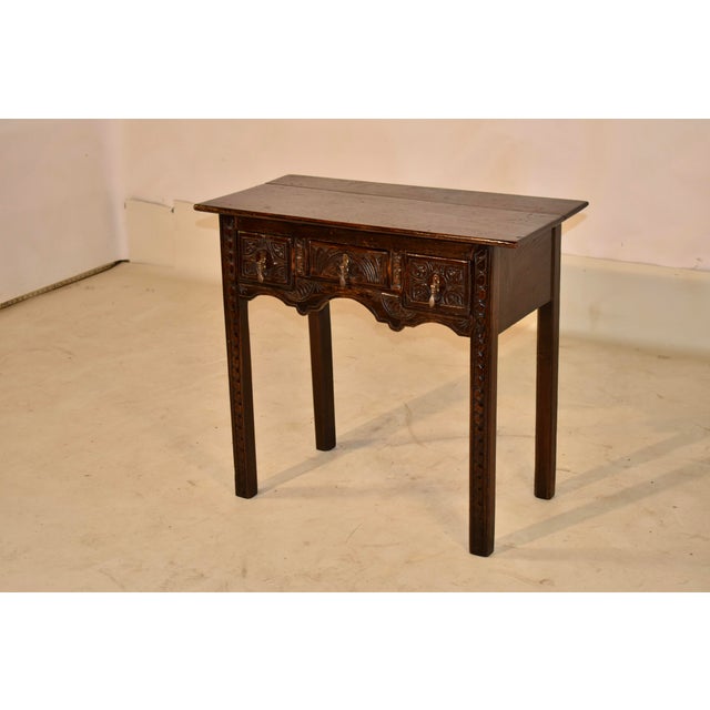 18th Century English Hand-Carved Oak Lowboy For Sale - Image 4 of 12