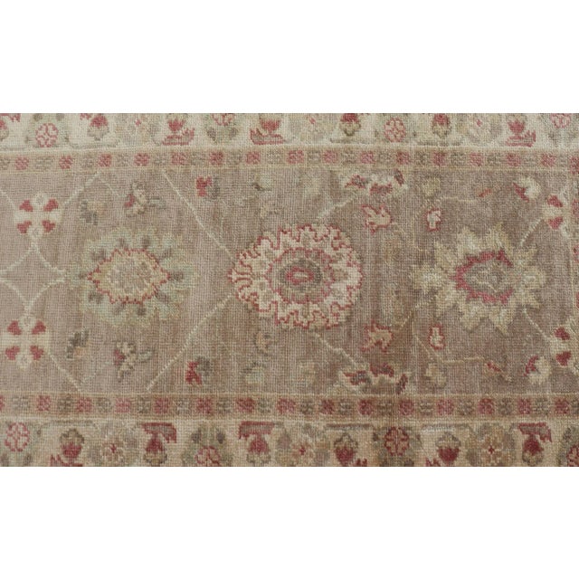 Textile Long Turkish Oushak Runner With All-Over Design in Light Brown, Tan & Red For Sale - Image 7 of 10