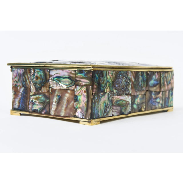 Wood Vintage Restored MCM Brass Turtle, Abalone and Rosewood Hinged Box, 1950's For Sale - Image 7 of 13