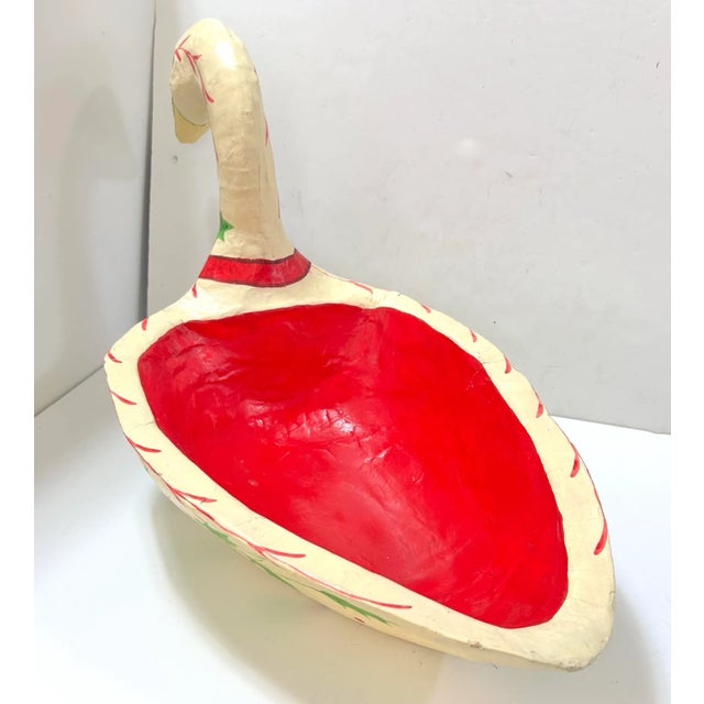 Vintage Hand-Painted Paper Mâché Christmas Swan Bowl Centerpiece, 24.5" For Sale In Louisville - Image 6 of 12