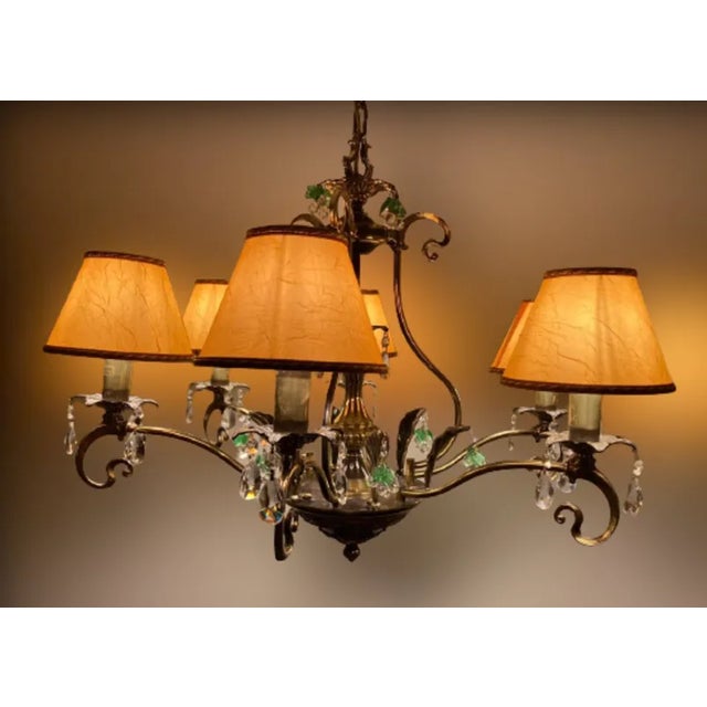 Art Nouveau Bronze Finish Chandelier, 1990s For Sale - Image 6 of 12