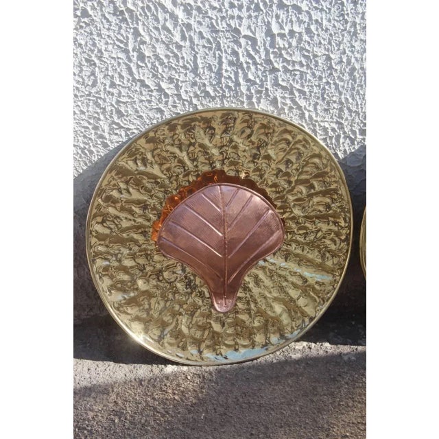 Mid-Century Italian Round Wall Brass & Copper Sconces, 1970s, Set of 2 For Sale - Image 9 of 12