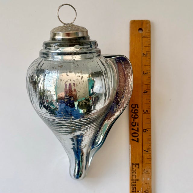 Silver Oversized Vintage Mercury Glass Conch Shell Christmas Ornament - Kugel Style For Sale - Image 8 of 8
