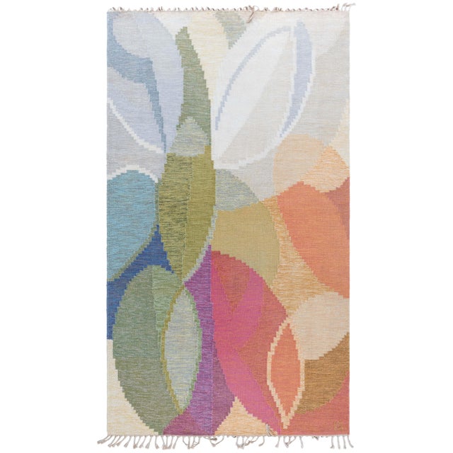 Doris Leslie Blau Vintage Swedish Light Beige Flatweave Rug By Ingegerd Silow For Sale