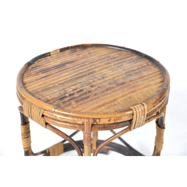 Brown Mid-Century Tortoishell Bamboo Wicker Side Table, 1960s For Sale - Image 8 of 13