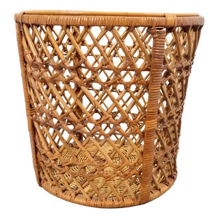 Vintage Handwoven Bamboo and Rattan Basket, 1950s For Sale