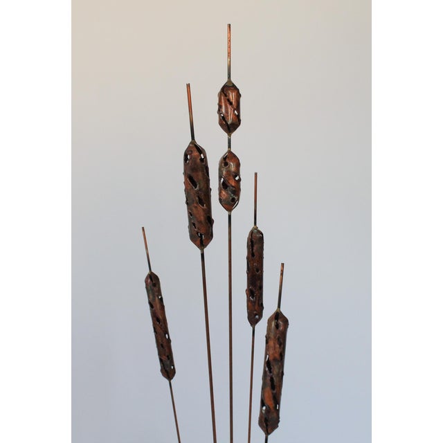 Mid-Century Modern Vintage Brutalist Brass Cattails W/ Rock Base Decor For Sale - Image 3 of 9