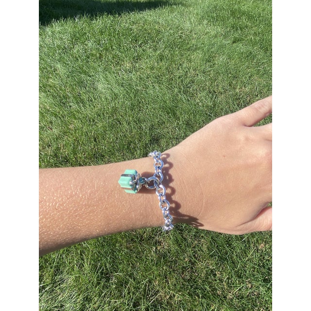 Tiffany & Co Turquoise Present Charm Bracelet, Sterling Silver, Length 7.25 In For Sale - Image 9 of 9