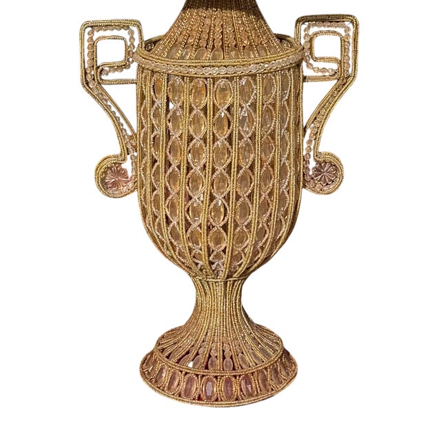Pair of 1930’s Hand Beaded Crystal Urn Form Table Lamps.