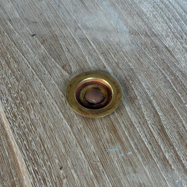 French Bleached Oak Side Table with Glass Top and Brass Detail, 1940s For Sale - Image 9 of 18