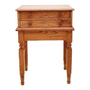 1959 Kentucky-Made Custom Oak Double Drawer Table on Turned Legs