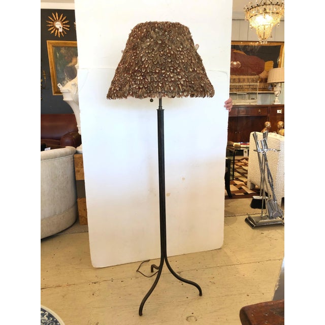 Antique French Vintage Directoire Steel Floor Lamp With Feather Shade For Sale - Image 10 of 10