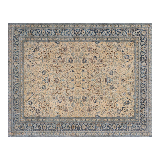 Antique Persian Tabriz Floral Handmade Wool Rug For Sale