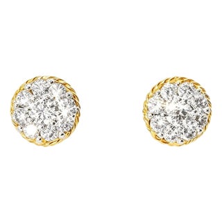 Late 20th Century 14K Yellow Gold Diamond Stud Earrings, Pair For Sale