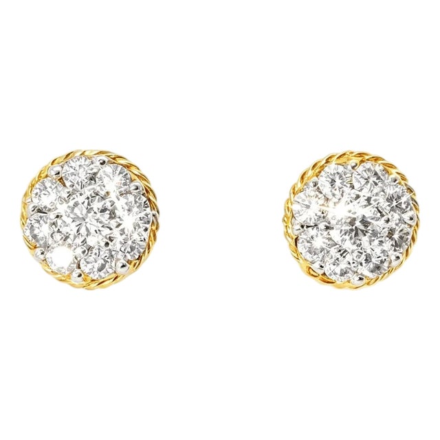 Late 20th Century 14K Yellow Gold Diamond Stud Earrings, Pair For Sale