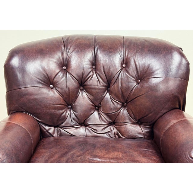 Wood Vintage Tufted Leather Writers Chair With Ottoman For Sale - Image 7 of 18