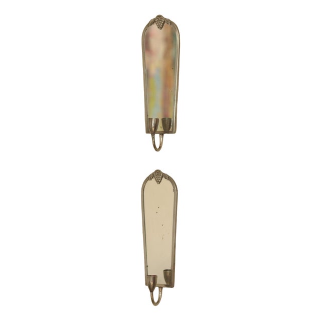 Mid-Century Modern Swedish Pewter Sconces with Mirror, Set of 2 For Sale
