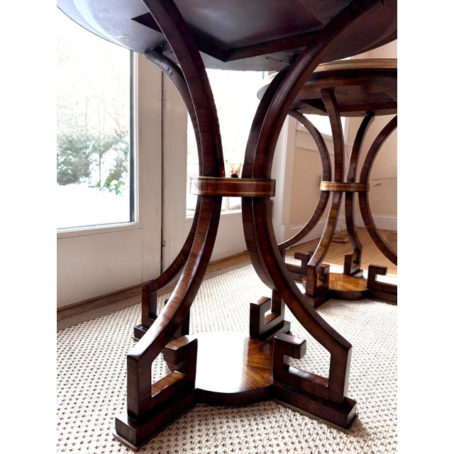 French Greek Key Round Side Tables, Brass, Burlwood,Set of 2 For Sale - Image 11 of 18