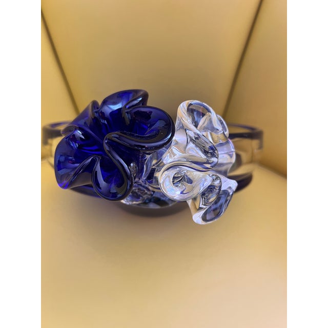 Art Deco Handblown Art Glass Bowl Beranek Czech Artsy Cobalt Blue Centerpiece 9"d X 4"h For Sale - Image 3 of 12