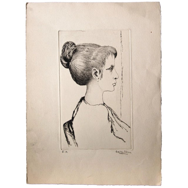 Portrait is an original etching realized by Anonymous Artist of the XX century. Artist Proof. Hand-signed on the lower...