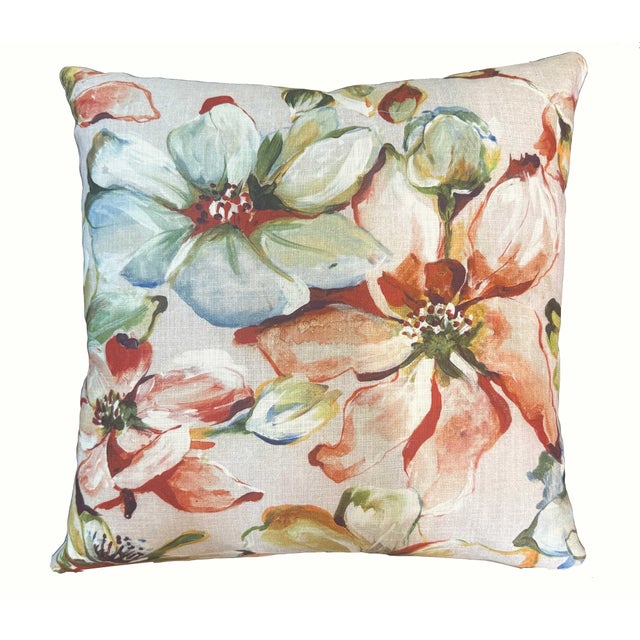 2020s Impressionist Floral Linen Pillows - A Pair For Sale - Image 5 of 5