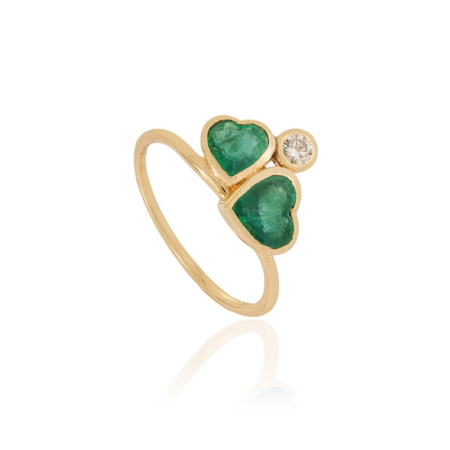 VR Jewels 1.34ct Natural Heart Emerald & Diamond Proposal Ring in 14k Yellow Gold Size 5.5 For Sale - Image 4 of 18