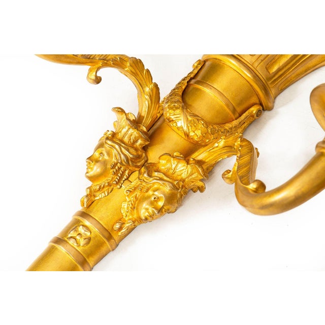 Gold Pair of French Louis XVI Style Gilt-Bronze Two Light Wall Sconces Candelabra For Sale - Image 8 of 12
